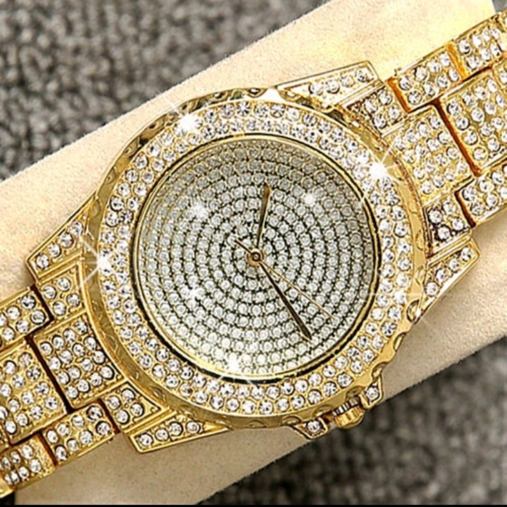 Gold Multifaceted Bling Watch